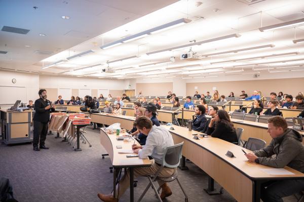 Paul Lopez talks to classroom - wide shot