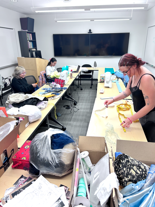 Students working in sewing room