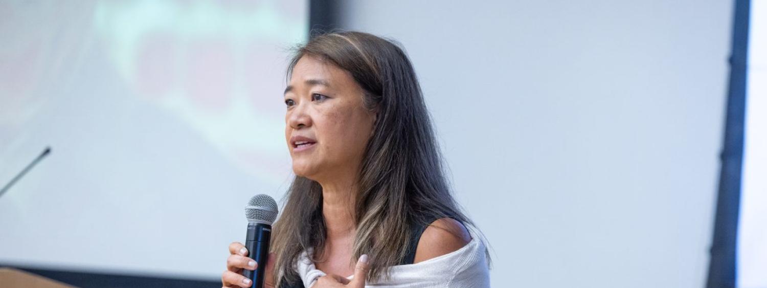 Vivian Shyu, PhD, director of education and training at CU Denver’s Center for Psychedelic Research, speaks to new faculty.