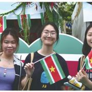 Chinese students holding flags