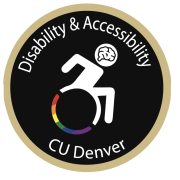 The Disability & Accessibility Operations Committee Logo featuring a figure who is utilizing a rainbow colored wheelchair