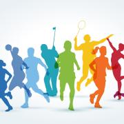 Colorful illustration of variety of people playing different sports