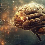 Math equations floating around a brain.