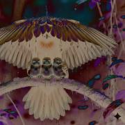 AI-generated image of an adult bird and three baby birds