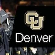 CU Denver Commencement with CU Denver logo and students at commencement