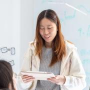 Tutor Anne Kreeck, MS in Applied Mathematics, '26, reviews a math concept with student Yitong Lin, BA in Economics, '27.