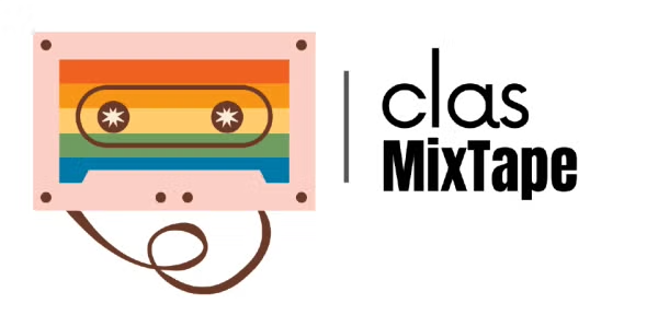 Logo for CLAS MixTape with a mixtape that unspools and the words "CLAS MixTape"