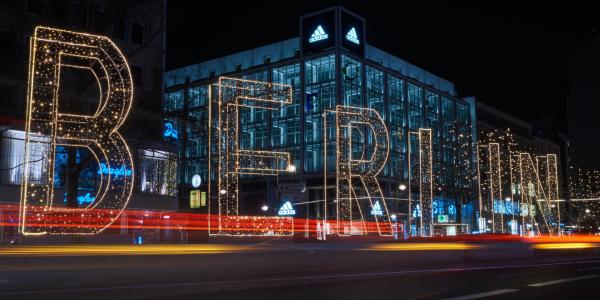 Berlin at night, spelled out in lights 