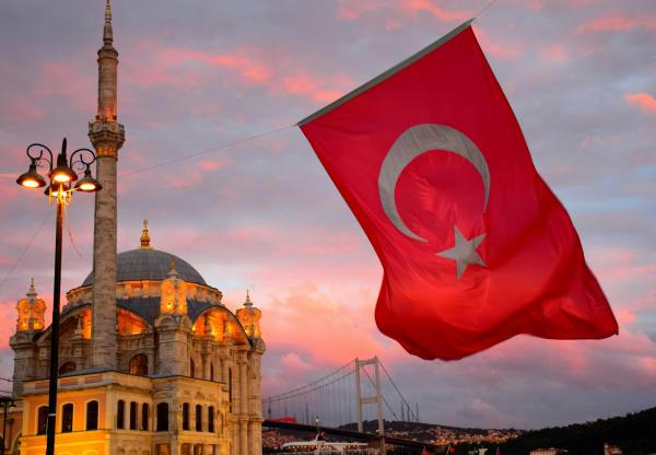 turkish flag in front of city