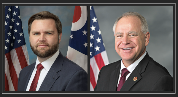 JD Vance and Tim Walz, smiling
