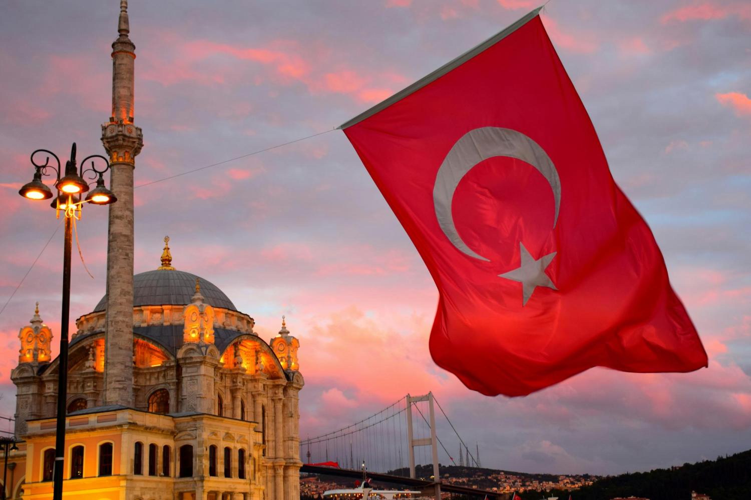 Turkish flag in front of city