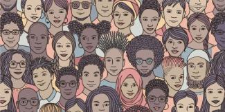 Cartoon of multiracial and multicultural crowd of people