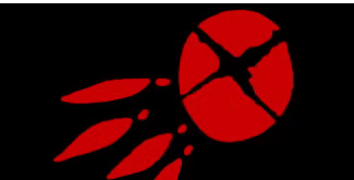 Logo of Fourth World Center, red on black, with four feathers