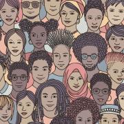 A drawing of diverse people smiling