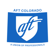 Blue logo on white background that reads: AFT Colorado. A union of professionals.