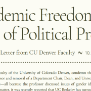 a screenshot image of the top area of a public letter about academic freedom that is available on the web.  The headline text reads: "Academic Freedom in a Time of Political Pressure"