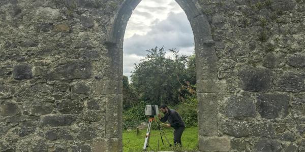 Kevin using the Leica P40 to scan St. Brendan's Monastery