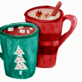 Hot Chocolate and Coffee Mugs with festive decorations