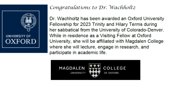 Congratulations to Dr. Wachholtz! Dr. Wachholtz has been awarded Oxford University Fellowship.