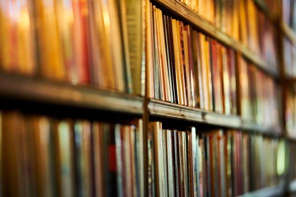 books on a library bookshelf